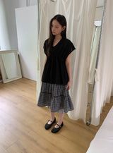 26SS★ [BAONHAUS] ヤンビチェックレースバンディングミディスカート