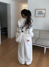 ローソンピンタックパッチコーデュロイ裏起毛ワイドパンツ