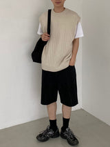 Punching knit round vest 2C