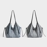 Vertical Stripe Denim Oversized Tote Bag