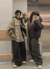 Trine check quilted padded hood shirt