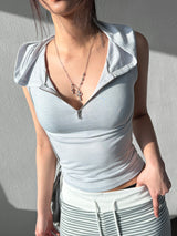 Crotch Cropped Hooded Tank with Back Lettering 3color