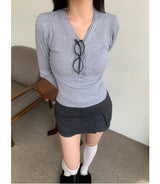 Muse V-neck Button-down Long Sleeve T-Shirt (3 Colors)