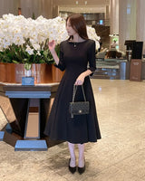 Deels Boat-Neck Puff Three Quarter Flare Long One Piece