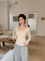 #Flower Ribbon Cotton100 Eyelet T-shirt (3color)