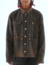 COATED WASHED PEARL SAILING LEOPARD PRINT FLEECE-LINED MICHIGAN JACKET.