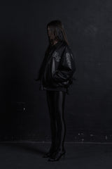 LEATHER VARSITY JACKET BLACK