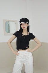Black Layered Halterneck Strap Short Sleeve T-shirt