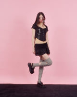 LACE GATER FRILL SKIRT [BLACK]