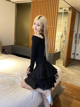1196. Satin ribbon lace cancan mini sk (3color)