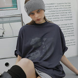 オーバーサイズヒップホップダンススタジオパンクグラフィック半袖Tシャツ_チャコール