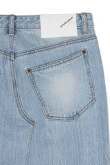 DAMAGED LONG DENIM SKIRT (BLUE)