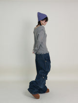 Zelda Double Pocket String Wide Denim Pants