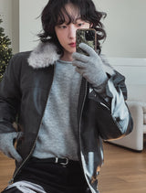 [premium] Frame Raccoon Collar Leather Jacket