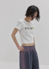 スキャニードニードルワーククロッピードTシャツ (White)