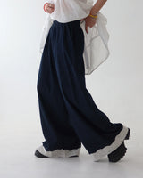 Lace Dark Denim Banded Waist Wide Pants