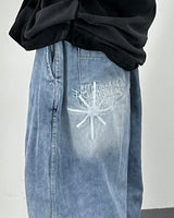 motif pintuck denim pants