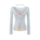 Lace Layered Slit Ribbon Top