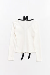 Logo Muffler V-neck Top White