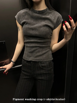 Pigment washing crop t-shirts(4color)