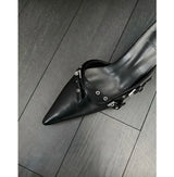 ベルトストラップスティレットミュールヒール (BLACK)