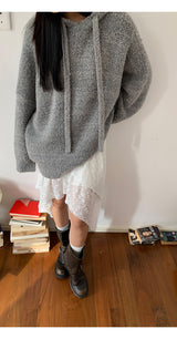 wool gray hood oversized fit knitwear