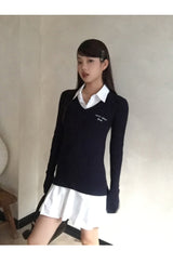 Navy Blue Collar Shirt Dress