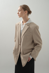 Glossy Wide Jacket_Beige