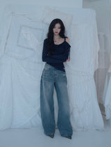 Cats Draping One-Shoulder Top