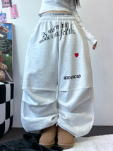 ハートタトゥー💕🖤ピンタックワイドパラシュートジョガーパンツ 🤍🖤🩷3カラー