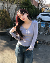 プレミアボタンVネック長袖Tシャツ