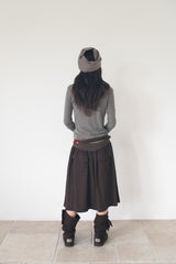 FLARE RIB SKIRT (BROWN)