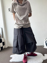 Even Halter Neck Hooded Button Loose Fit T-Shirt 4color