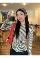 Side Shirring Stripe Long Sleeve T-Shirt