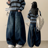 Ipp vintage washing round incision denim wide pants