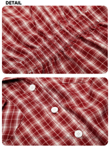 Red checkered shirring long-sleeve shirt