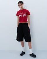TWIN RIBBON CROP TSHIRT-RED