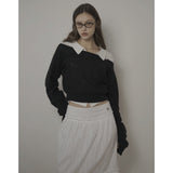 CABLE BOAT NECK KNIT-BLACK