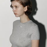 Slim label half tee Gray