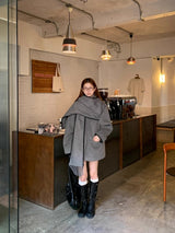 wool gray muffler cape coat