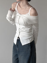 Belk Button Off-Shoulder Cardigan