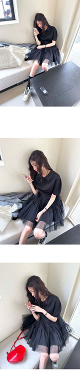 [SALE] Short sleeve collar lace puff dress