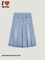 midi medium blue pleats skirt