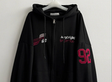 Moco Number Patch Embroidery Overfit Two Way Hooded Zip-Up