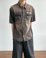 Groot damage denim short-sleeved shirt