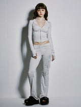 PEARL SHIRRING ZIP-UP