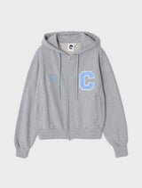 Cパッチジッパーフードジップアップ／グレー [Unisex]