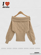 Fair Isle Off-Shoulder Twisted Knitwear