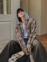 Wake check hooded shirt