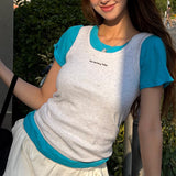 リブジャージーレタリングノースリーブTシャツ